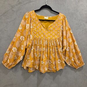 World Market Floral Paisley Peasant Top Women's Size S/M Boho Hippie Babydoll